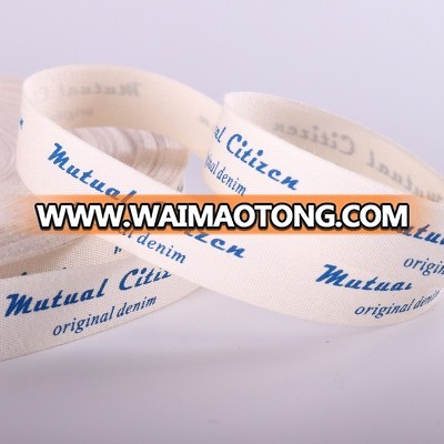 custom  white plain cotton ribbon  1.5 cm single  side  printed  logo cotton ribbon